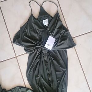 Misa Los Angeles Green Jersey Dress. Sleeveless Fitted Formal Maxi. Size SX